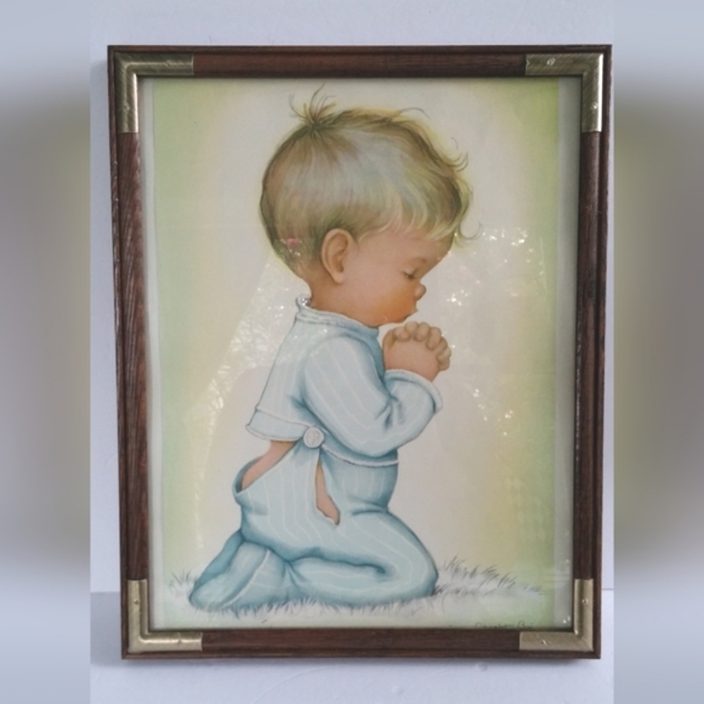 Vintage Charlot Byj Baby Boy Praying Art Nursery Room Decor